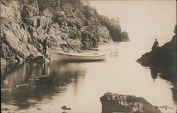 Men standing near small boat, Cross Island Cutler, ME Postcard Postcard Postcard