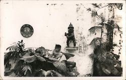 Garden wall and stone figure Postcard