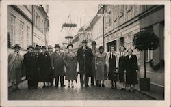 1938 Group of People on Street Postcard