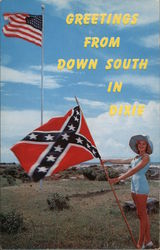 Greetings from Down South in Dixie - Confederate Flag Postcard