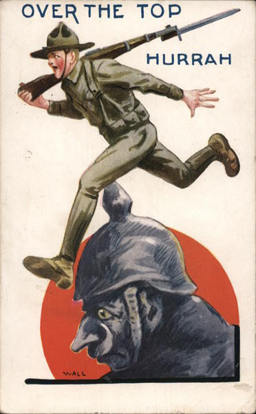 Over the Top Hurrah - American Soldier Jumping over a German Soldier