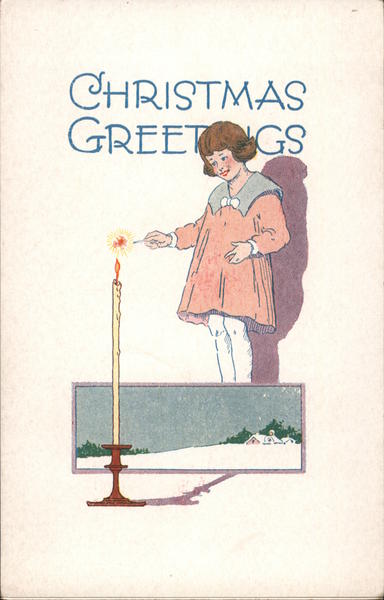 Christmas Greetings - Girl Lighting Candle Children