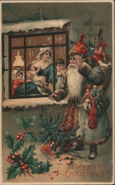 A Merry Christmas - Santa at Window Santa Claus