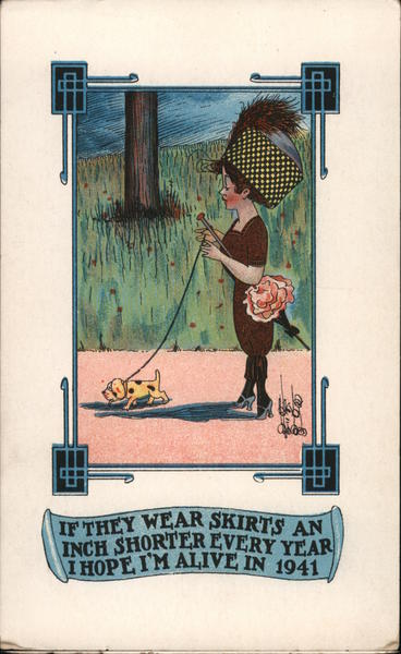 A Woman in a Large Hat Walking a Small Dog Dogs