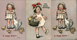 Set of 3: Easter Girls Postcard