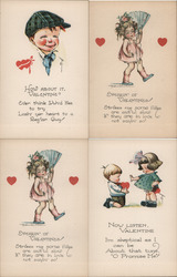 Set of 4: Children, Valentines Postcard