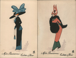 Set of 2: Art Deco Glamor Women Postcard