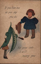 If you love me as you say you do, for 'peas' sake I will marry you Postcard