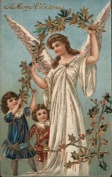 A Merry Christmas -- Angel and Two Children Postcard