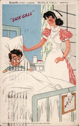 Sick call, Nurse and sick boy Comic, Funny Postcard Postcard Postcard