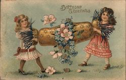 Birthday Greetings Children, Flowers Postcard