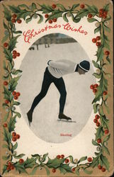 Christmas Wishes - Man Ice Skating Postcard Postcard Postcard