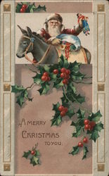 A Merry Christmas to You -- Santa Claus with Donkey Postcard