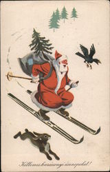 Santa Claus is Skiing From the Woods Postcard