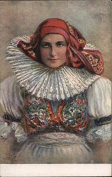 A Woman in a Head Wrap, Czech Postcard