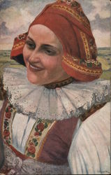 A Woman Wearing a Head Wrap, Czech Postcard Postcard Postcard