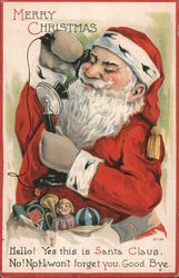 Merry Christmas - Santa Claus on Telephone Postcard