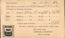 Armour & Company Corned Beef Hash Postcard