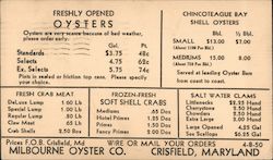 Milbourne Oyster Co. - Seafood prices - oysters, crabs, clams Postcard