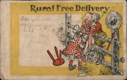 Rural Free Delivery - Farm couple kissing over fence Postcard