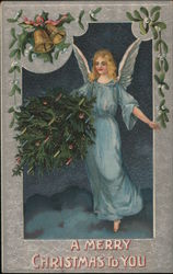 A Merry Christmas to You -- Angel, Bells, Mistletoe, Christman Tree Postcard