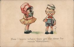 Now I know where they get the ideas for comic Valentines.-Little Boy and Girl Postcard