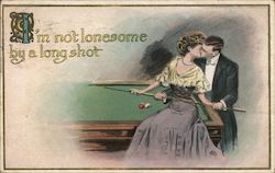 I'm Not Lonesome By A Long Shot - Man and Woman Kiss At Pool Table Postcard