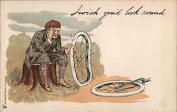 I Wish You'd Look Round - Man With Bent Bicycle Wheel Postcard