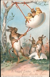 A Happy Easter With Bunnies Postcard Postcard Postcard