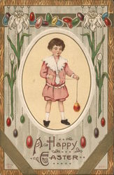A Happy Easter - Little Girl Holding Decorative Egg With Children Postcard Postcard Postcard