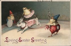 Loving Easter Greeting - Chicks Riding Bunny Postcard