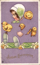 Joyous Eastertide - Baby with chicks Fade-Away Postcard Postcard Postcard