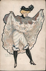 A Woman Holding a Dress Up Postcard