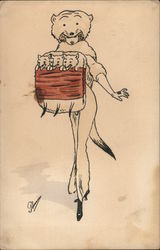 Woman in Ermine fur coat w/head and ermine muff Postcard