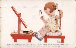 A Little Girl Sitting in Front of an Easel Holding a Paintbrush Postcard