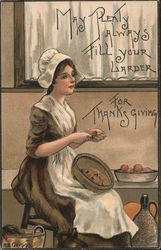 May Plenty Always Fill Your Larder For Thanksgiving Pilgrims HBG Postcard Postcard Postcard