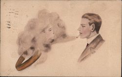 A Man Blowing Smoke in the Shape of a Woman Postcard