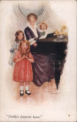 Daddy's favorite hymn woman with children at piano Postcard