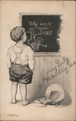 Kid staring at a black board Children Postcard Postcard Postcard