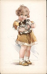 Little Girl with Puppies Postcard