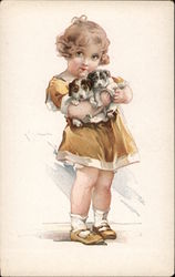 Little Girl Holding Two Puppies Postcard