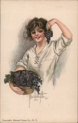 Girl with Grapes Women Postcard Postcard Postcard