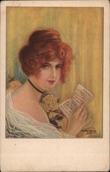 Redhead woman reading a letter Postcard