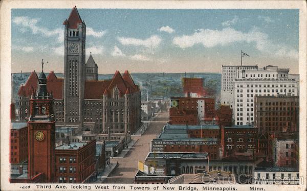 Third Ave. looking West from towers of New Bridge Minneapolis Minnesota