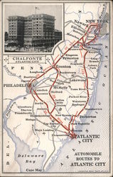 Automobile routes to Atlantic City New Jersey Postcard Postcard Postcard