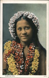 Hawaiin Girl Woman Wearing Leis Postcard
