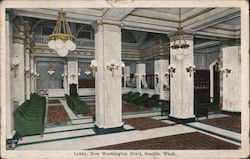 Lobby of New Washington Hotel Postcard