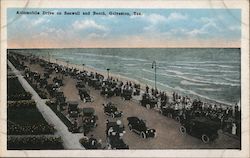 Automobile Drive on Seawall and Beach, Galveston, Tex. Postcard