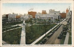 Bird's eye view of University Park, showing U.S. Post Office and business section Postcard