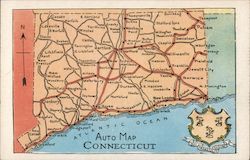 Auto Map of Connecticut Postcard